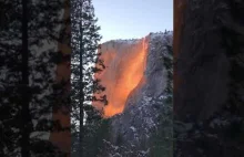 Ognisty wodospad Horsetail w Parku Narodowym Yosemite