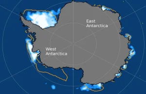 Tyle zostało z lodu wokół Antarktydy. Jest tak ciepło, jak obecnie w...
