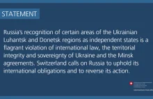 Neutralna Szwajcaria wzywa Rosję do odwrócenia decyzji o uznaniu tzw. "republik"