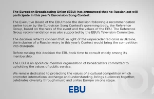Rosja wyrzucona z Eurowizji