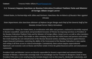 USA ogłosiła oficjalne sankcje na Putina i Lavrova