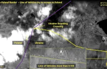 Zdjęcie satelitarne ukazujące kolejkę uchodźców na polsko-ukraińskiej granicy