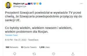 Szwajcaria prawdopodobnie przyłączy się do sankcji UE.