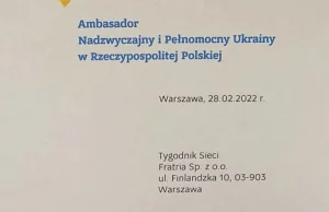Ambasador Ukrainy w Polsce jest oburzony artykułem w "Tygodniku Sieci"