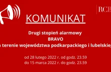 Drugi stopień alarmowy BRAVO na terenie woj. podkarpackiego i lubelskiego.