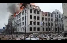 Wojna na Ukrainie-zniszczenie szkoły w Charkowie po ataku rakietowym.