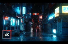 Deszczowe uliczki koreańskiego miasta Busan 4k cyberpunk style