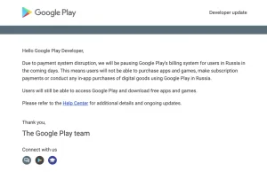 Google Play wstrzymuje płatności w Rosji