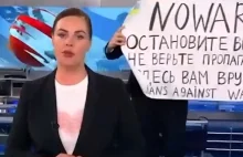 Transparent przeciw wojnie w studiu rosyjskiej telewizji