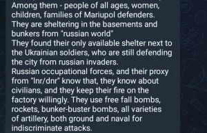 Dowódca AZOV prosi o korytarz humanitarny, Rosjanie bombardują bunkry z cywilami