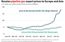 Chiny za rosyjski gaz płacą 3,5-krotnie mniej niż Niemcy