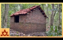 Primitive Technology: Wood Ash Cement & Fired Brick Hut