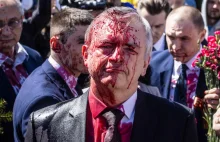 Russian Ambassador Sergei Andreev doused with red paint by protesters in...