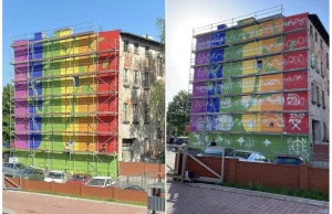 Tęczowy mural przy ul. Opolskiej został zniszczony przed ukończeniem.