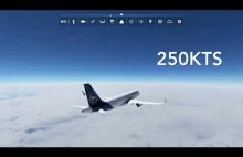 Prędkość samolotu z wysokości przelotowej na ziemi pokazana na symulatorze
