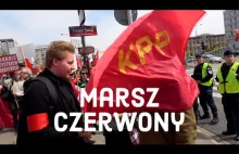 Marsz środowisk lewicowych 1 maja 22- czerwone flagi, czapeczki z gwiazdą ZSRR