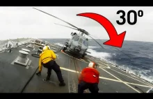 W jaki sposób helikoptery lądują na statkach podczas wzburzonego morza.