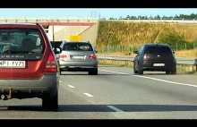 Szaleniec w BMW wyprzedza wszystkich pasem awaryjnym. Autostrada A2