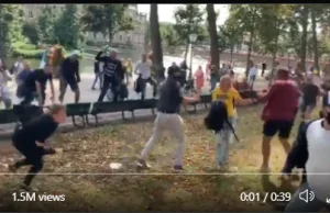 Holenderska policja wychodzi z wozu i bije postronnych niewinnych ludzi.