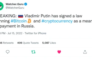 Putin zbanował kryptowaluty w Rosji