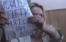 Marina Owsiannikowa z nową kartką "Oby zabite dzieci śniły się wam po nocach"