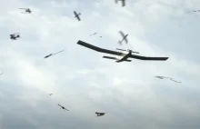 Rój małych samolocików-kamikaze próbuje w powietrzu strącić duży RC samolot