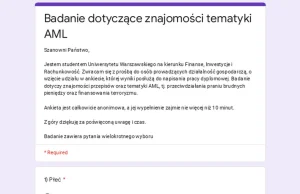 Badanie dotyczące znajomości tematyki AML