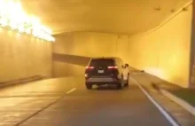 Ogromna dziura w jezdni, w tunelu