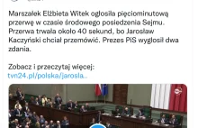 Marszałek sejmu ogłosiła przerwę w posiedzeniu, ale Kaczyński chciał przemówić