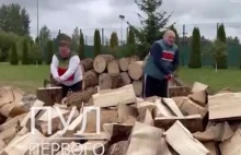 Łukaszenka rąbie drewno, "żeby w Polsce Duda i Morawiecki nie zmarzli"