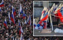 Kulisy wiecu Putina: dziesiątki autokarów i flagi w śmietniku