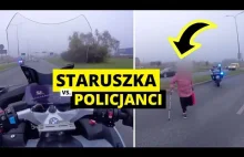 Staruszka szła środkiem drogi. Na to najechała policja.