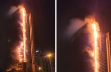 Dubaj: Pożar wieżowca w pobliżu najwyższego budynku na świecie [WIDEO]