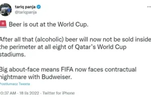 Mundial w Katarze bez piwa, a miało być