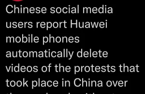 Huawei usuwa filmy z protestów z Chin z telefonów użytkowników bez ich wiedzy