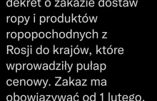 Putin podpisał dekret o zakazie eksportu ropy do krajów, które...