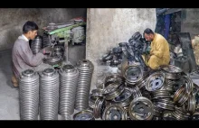 Pakistańska produkcja skręcanych felg stalowych.