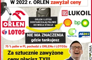 Zawyżanie cen paliwa przez Orlen i Lotos miało ogromny wpływ na ceny...