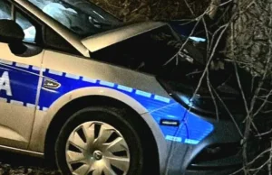 Radiowóz rozbił się na drzewie, z policjantami jechały dwie nastolatki xD