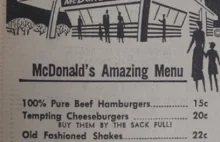 Menu Mc Donald’s z 1965 roku