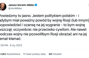 Korwin: nawet w czasie wojny nie pozwoliłbym Rosji obrażać ani na jej temat...