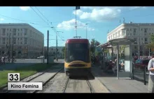Tramwaje Warszawa - linia 33. Widok z kabiny motorniczego