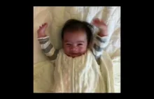 Cute baby throws his hands up after being unswaddled - KPtheBaby