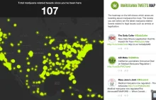 Mapa, która pokazuje tweety o marihuanie na żywo.