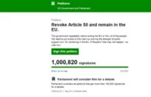 'Cancel Brexit' petition hits 1m signatures