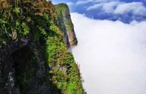 Góry Dhofar w południowym Omanie. Zielono ponad chmurami