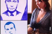 Rosjanka maluje piersiami portrety Putina i Miedwiediewa