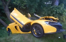 Żółty McLaren 650s Spider rozbity o drzewo. "Pożyczył" go pracownik komisu