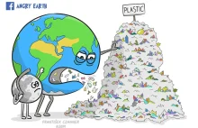 Artysta w ciekawy sposób przedstawia toksyczny związek naszej planety i ludzi.