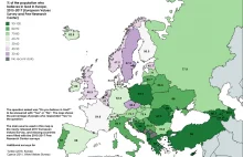 Odsetek ludności wierzącej w Boga w Europie